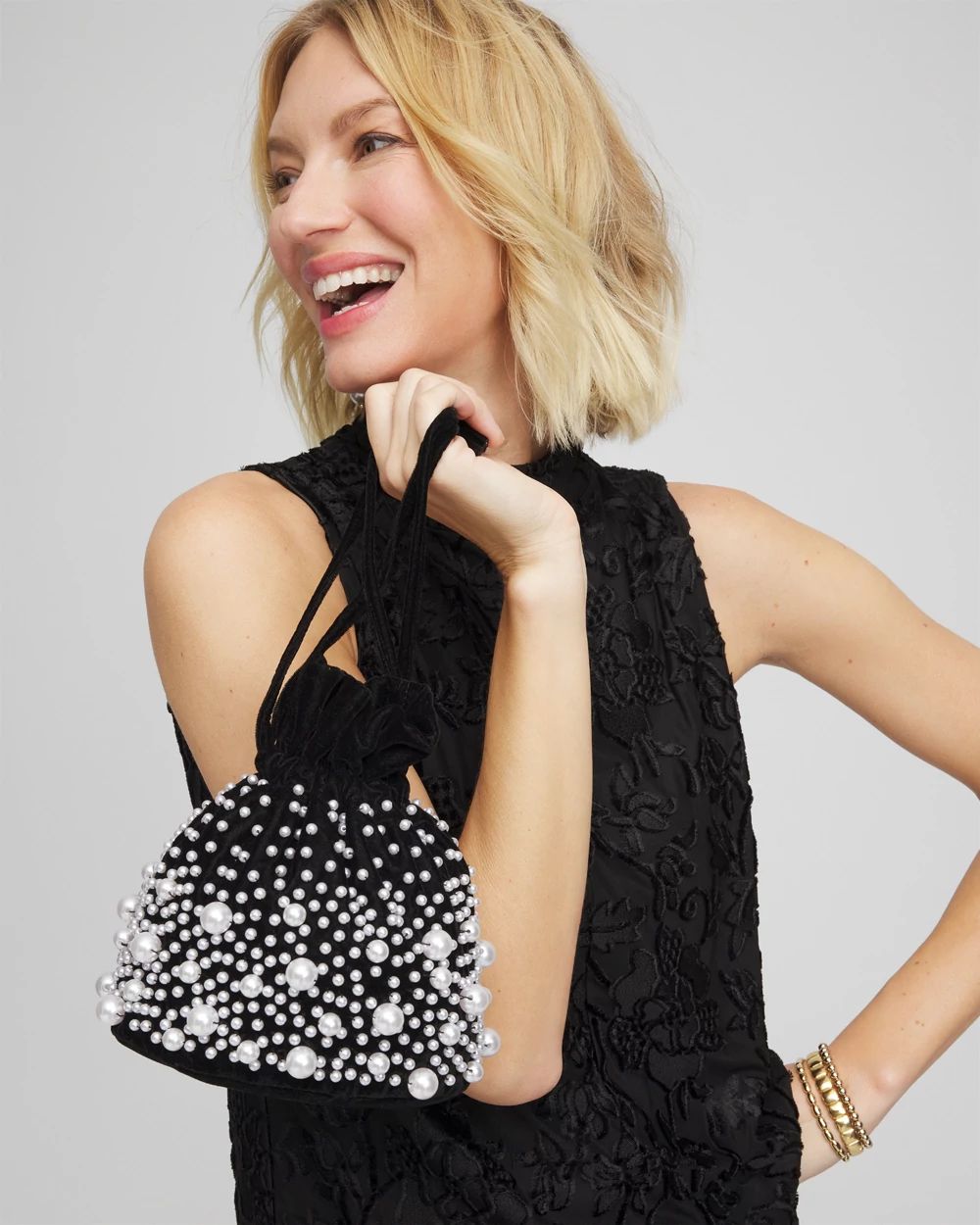 Faux Pearl & Velvet Crossbody Bucket Bag | Chico's